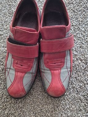 Donald J. Pliner Red and Gray Leather & Fabric Slip-On Loafers